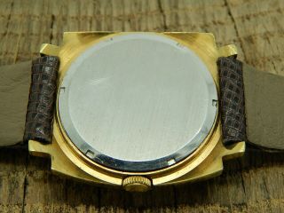 Vintage Swiss Made Solar 17 Jewels Men ' s Square Dress Wrist Watch Gold Toned 3