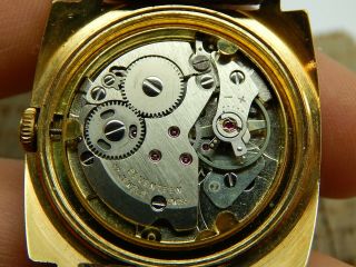 Vintage Swiss Made Solar 17 Jewels Men ' s Square Dress Wrist Watch Gold Toned 5