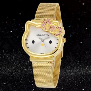 Hello Kitty Gold Silver Watch Cartoon Watches Girl ' s Children Wristwatch Casual 2