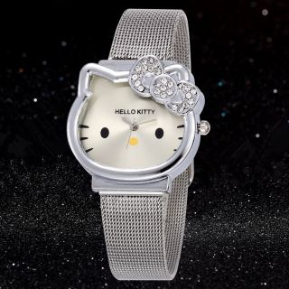 Hello Kitty Gold Silver Watch Cartoon Watches Girl ' s Children Wristwatch Casual 3