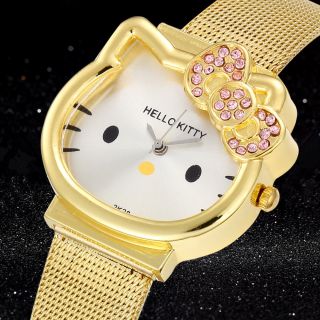Hello Kitty Gold Silver Watch Cartoon Watches Girl ' s Children Wristwatch Casual 4
