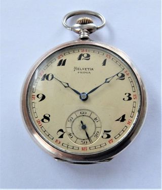 1900 Silver & Gold Cased Helvetia Prima 17 Jewelled Swiss Lever Pocket Watch