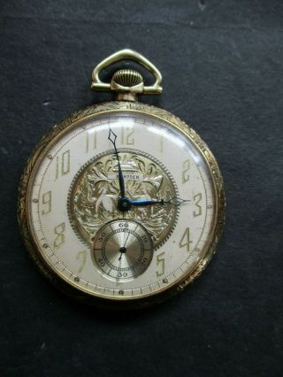 Antique Hampden 17j Double Roller Pocket Watch,  14k Gf Dueber Case,  Paul Revere,
