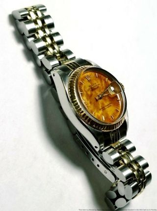 Vintage Ladies Rolex Datejust Gold Steel 6917 Rare Wood Dial Watch 6