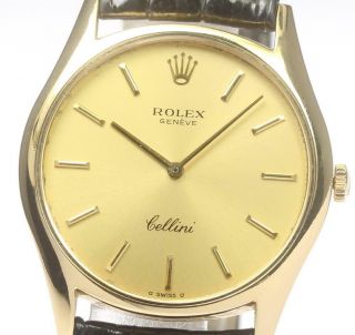 Rolex Cellini K18 Solid Gold Hand - Winding Cal.  1600 Leather Men 