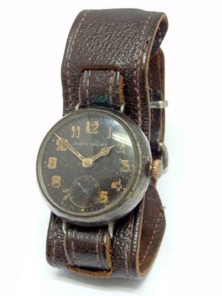 Antique Wwi Era Black Dial Silver Trench Watch 1915/16 (u) Swiss Import N/r S/r