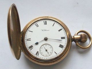 Antique Waltham Traveler Gold Filled Full Hunter Pocket Watch Elgin Case