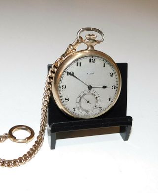Vintage 1927 Elgin 10k Gold Filled Pocket Watch Double Backed 12k Gf Chain Runs