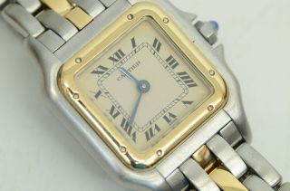 Auth Cartier Panthere Watch 22mm Ladies Quartz SM Stainless Steel 18K Gold 1 Row 2