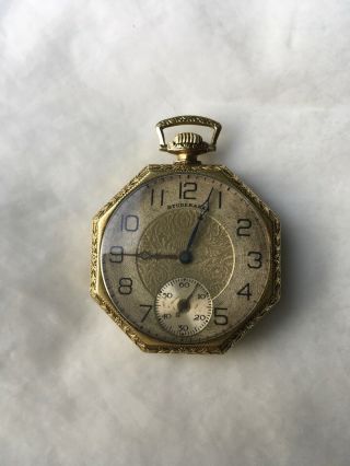 South Bend Watch Co.  Studebaker 21 Jewel 14kgf Pocket Watch Rare Octagon Case