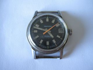 Vintage Waltham 17j Incabloc Mens Watch W/date Black Dial Swiss Made Runs