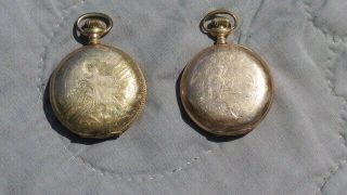 2 Antique 14 K Gold Small Hunter Pocket Watch Cases Victorian Era
