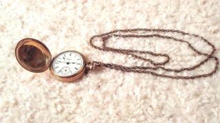 Vintage Elgin Pocket Watch With 12 Kt Yellow Gold Filled Chain.