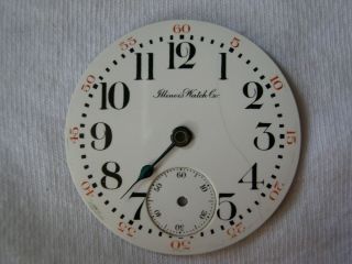 Illinois 18 Size Porcelaine Pocket Watch Dial With One Hand And Partial Movement