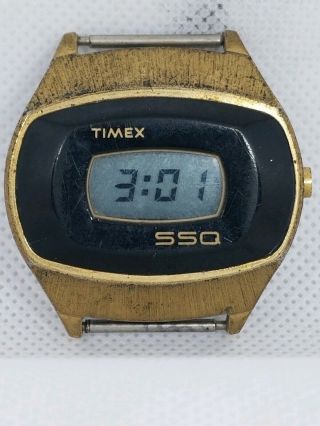 Timex Ssq 1970s Digital Led Gold Tone Black Watch No Band Fresh Battery