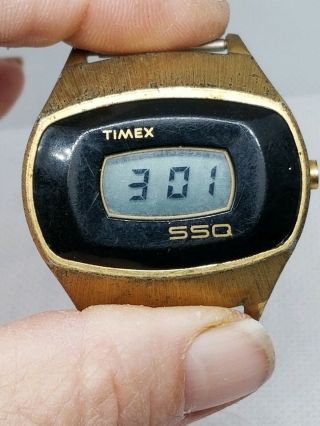 Timex SSQ 1970s Digital LED Gold Tone Black Watch No Band Fresh Battery 2
