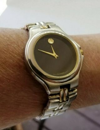 Vintage Movado Museum Classic 98a28888 Gold Black Dial Mens Quartz Swiss Watch