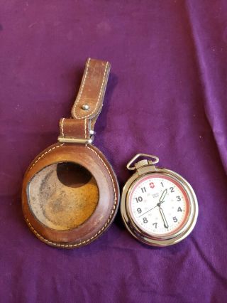 Swiss Army Pocket Watch Chain Brown Leather Belt Pouch