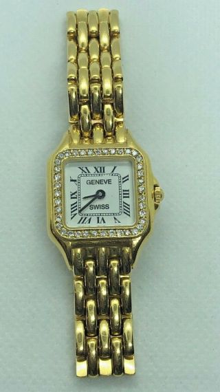 Geneve Damenur 18k/750 Gold W/ Diamond Bezel Womens Wristwatch Extra Links