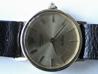 Ladies Hand Wind 14k Solid Gold Rolex " Cellini " On A Black Leather Strap