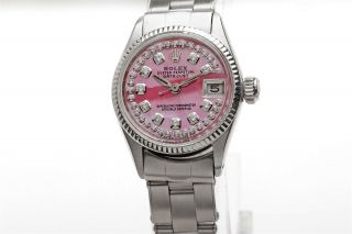 $7000 Pink Mop Diamond Rolex Ladies Datejust Oyster 18k Gold Ss Watch