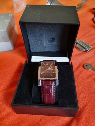Amadeus Watch Mens Silver,  Brown Face,  Burgandy Strap Boxed