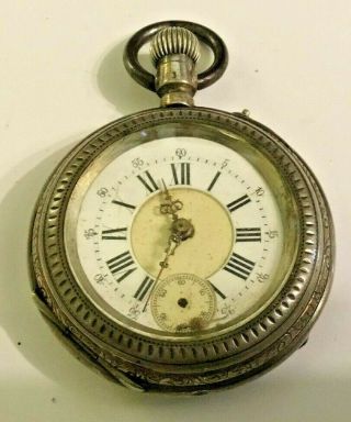 Antique German Pocket Watch 800 Silver Winds And Runs Ornate Case L@@k