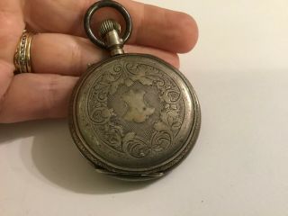 Antique German Pocket Watch 800 Silver Winds and Runs Ornate Case L@@K 3