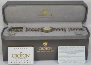 NOS 1980s Croton 23k Gold Plated Mens Diamond Dial Watch Box & Papers 2