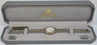 NOS 1980s Croton 23k Gold Plated Mens Diamond Dial Watch Box & Papers 3