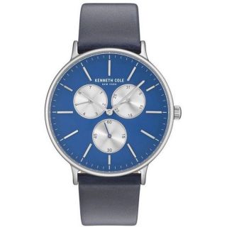 Kenneth Cole Watch Multi - Function Blue With Leather Strap