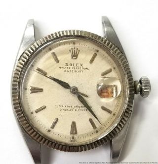 6605 Rolex Datejust Red Roulette Date White Gold Bezel Steel Vintage Watch 2 Fix