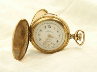 Antique 14k Gold Fill Pocket Watch Aww Co.  Waltham Ladies Fancy Dial Hunter Case