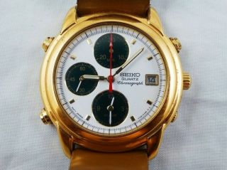 Seiko 7t32 - 6g10 Alarm Chronograph Gold Plated Japan Mens Quartz Date Watch