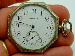 Vintage Antique Pocket watch Waltham 15J grade 220 12S octagonal Supreme case 2