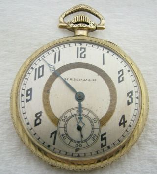 Vintage Art Deco 12s Hampden Grade 307 17 Jewel Gold Filled Pocket Watch