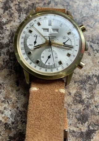 Vintage 1960s Wakmann Triple Date Chronograph Watch - 73.  1308.  21 -