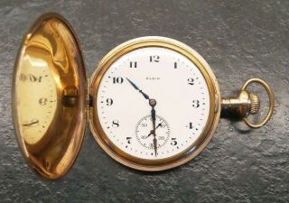 Vintage 1925 Elgin,  Rolled Gold,  Full Hunter Pocket Watch.  Runs With Issues.