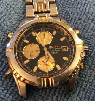 VINTAGE MEN ' S SEIKO CHRONOGRAPH 7T32 - 7H29 A4 WATCH Need Battery & Band Repair 4