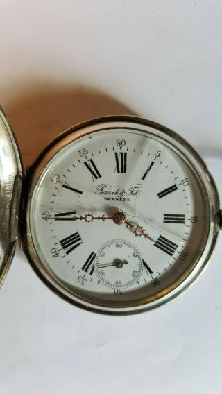 Antique Silver Full Hunter Pocket Watch,  Perret & Fils