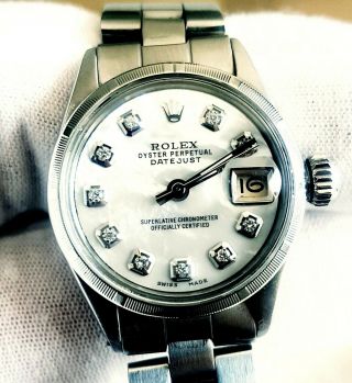 Rolex Ladies Datejust,  Stainless Steel,  Jublilee White Mop Diamond Dial.
