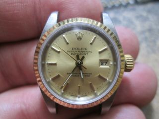 Ladies Rolex Oyster Perpetual Date 18k And Stainless 2060 Running Wrist Watch