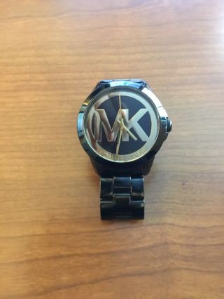 Women’s Michael Kors Runway Black And Gold Logo Stainless Steel Watch Mk6057
