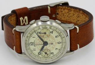 Vintage Stainless Steel Helvetia Chronograph Cal.  Valjoux 23 With Fantastic Dial