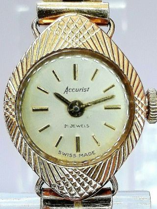 Solid 9k Gold Vintage Ladies Accurist 21j Swiss Dress Watch