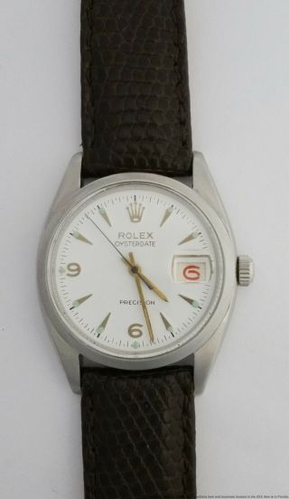Rolex 6494 Oysterdate Red Roulette Date Mens Vintage Watch 10
