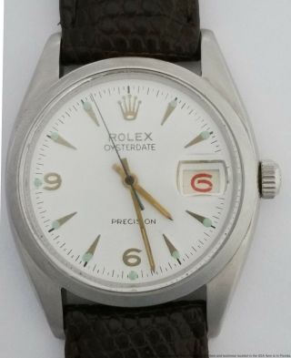 Rolex 6494 Oysterdate Red Roulette Date Mens Vintage Watch