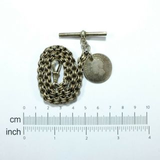 Antique Victorian Silver Albert Watch Chain,  Swivel Dog Clip T Bar & Coin Fob 21g