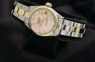 Rolex Datejust Ladies 14k Yellow Gold & Steel Watch Pink Mop Diamond Dial 6917