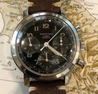 Wakmann Vintage Swiss Triple Chronograph Large 37 Mm Stainless Steel Case 1955